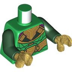 LEGO part 973c35h21pr0001 Torso, Dark Green Arms, Pearl Gold Hands with print in Dark Green/ Green