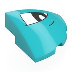 LEGO part 76797pr0011 Brick Round Corner, Curved 3 x 3 x 1 Quarter Circle with White Eye, Squinting, Left print in Medium Azure
