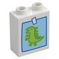 Duplo Brick 1 x 2 x 2 with Bottom Tube with Childs Drawing of a Dinosaur Print