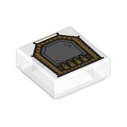 LEGO part 3070bpr0052 Tile 1 x 1 with Silver/Gold print in Transparent/ Trans-Clear