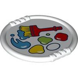 LEGO part 27372pr0001 Duplo Disk with Paint and Paintbrush Print in White