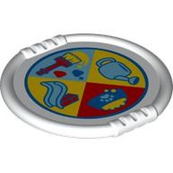 LEGO part 27372pr0018 Duplo Disk with Slide, Paintbrush, Dog Bowl, and Watering Can Print in White