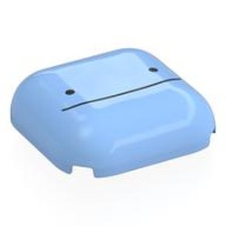 LEGO part 7521pr0008 Brick Round, Curved 4 x 4, Black Line and 2 Dots, Ditto Face Print in Light Royal Blue/ Bright Light Blue