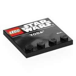 LEGO part 6179pr0044 Plate Special 4 x 4 with Studs on One Edge with 'LEGO STAR WARS', 'YODA' print in Black