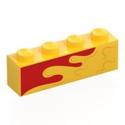 LEGO part 3010pr0024 Brick 1 x 4 with Yellow Splotch/Wave on Red Background print in Bright Yellow/ Yellow