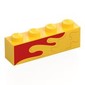 Brick 1 x 4 with Yellow Splotch/Wave on Red Background print