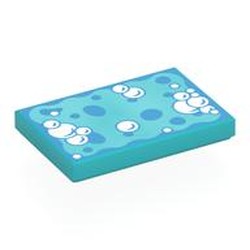 LEGO part 26603pr0067 Tile 2 x 3 with Bright Light Blue Sponge, Bubbles print in Medium Azure