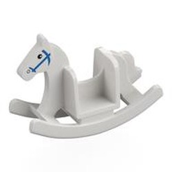 LEGO part 2519pr0001 Rocking Horse with Blue Bridle, Black Eyes print in White