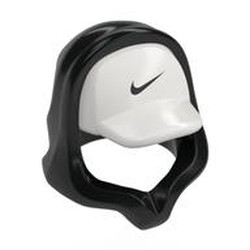 LEGO part 52684pr0004 Hood over Cap White, Black Nike Logo print in Black