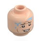 Minifig Head Dennis Nedry, Black Eyebrows, Cheek Lines, Worried, Bright Blue Water Splotches / Scared, Dark Blue Venom Splotches