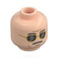 Minifig Head Dr. Gerry Harding, Dark Bluish Grey Eyebrows, Moustache, Gold Sunglasses with Black Lenses