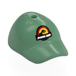 LEGO part 11303pr0002 Hat / Cap Short Curved Bill with Seams and Hole on Top with Jurassic Park Logo Print in Sand Green