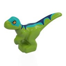 LEGO part 37829pr0008 Animal, Dinosaur, Raptor, Baby with Yellow Eyes, Dark Turquoise/Dark Blue Back print in Bright Yellowish Green/ Lime