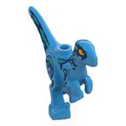 LEGO part 77862pr0003 Animal, Dinosaur, Raptor, Child with Yellow Eyes, Dark Blue Markings print in Dark Azure