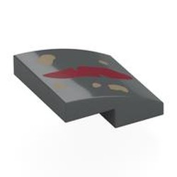 LEGO part 15068pr0083 Brick Curved 2 x 2 x 2/3 with print in Dark Stone Grey / Dark Bluish Gray
