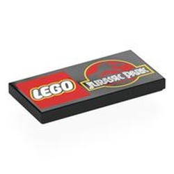 LEGO part 87079pr0240 Tile 2 x 4 with Jurassic Park and LEGO Logo's Print in Black
