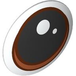 LEGO part 75902pr0025 Shield Round Bowed [Plain] with Eyes, Black Pupil with White Dots, Reddish Brown/Dark Orange Iris print in White