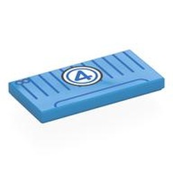 LEGO part 87079pr0275 Tile 2 x 4 with Blue Stripes, '4' in White Circle Print in Dark Azure