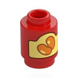 LEGO part 3062bpr0033 Brick Round 1 x 1 Open Stud with Bean Can print in Bright Red/ Red