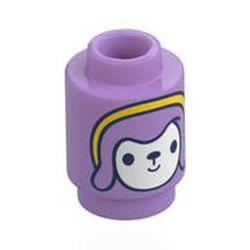 LEGO part 3062bpr0035 Brick Round 1 x 1 Open Stud with Doll, White Face, Lavender Hair, Yellow Band print in Medium Lavender