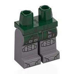 LEGO part 970c30pr0011 Hips and Flat Silver Legs with print in Earth Green/ Dark Green