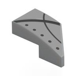 LEGO part 29120pr0003 Brick Wedged, Curved 2 x 1 with Stud Notch Left with Black Lines, Dots print in Medium Stone Grey/ Light Bluish Gray