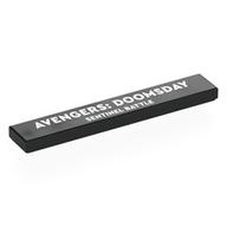 LEGO part 6636pr0031 Tile 1 x 6 with White 'AVANGERS: DOOMSDAY SENTINEL ATTACK' Print in Black
