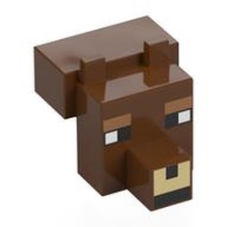 LEGO part 20308pr0006 Animal Body Part, Head Blocky with Black/White Eyes, Medium Nougat Eyebrows, Tan Nose print in Reddish Brown