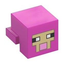 LEGO part 19727pr0016 Minifig Head Special, Cube with Rear Ledge, Pixelated Tan Face with Bright Pink Mouth with Dark Tan Border Print in Bright Purple/ Dark Pink
