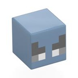 LEGO part 35530pr0002 Minifig Head Special, Small Cube (Baby), Black, Dark Bluish Gray, and White Eyes Print in Sand Blue