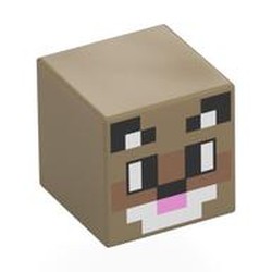 LEGO part 19729pr0107 Minifig Head Special, Cube with print in Sand Yellow/ Dark Tan