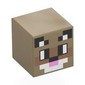 Minifig Head Special, Cube with Pixelated Raccoon Face, Black Ears, Nougat Nose, White Bless, Bright Pink Mouth print