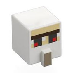 LEGO part 23766pr0022 Minifig Head Special, Cube with Nose and Face with Red Eyes Print in White