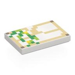 LEGO part 26603pr0030 Tile 2 x 3 with Pixelated Green, Tan, and Yellow Squares Print in White