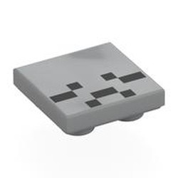 LEGO part 11203pr0029 Tile Special 2 x 2 Inverted with Pixelated Ghast Face, Frown print in Medium Stone Grey/ Light Bluish Gray