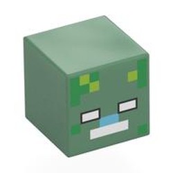 LEGO part 19729pr0037 Minifig Head Special, Cube with Pixelated Zombie Print in Sand Green