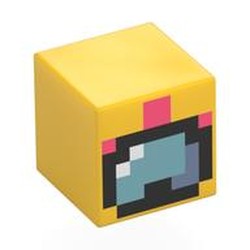 LEGO part 19729pr0104 Minifig Head Special, Cube with print in Bright Yellow/ Yellow