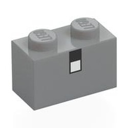 LEGO part 3004pr0029 Brick 1 x 2 with Pixelated Black/White Eye print in Medium Stone Grey/ Light Bluish Gray