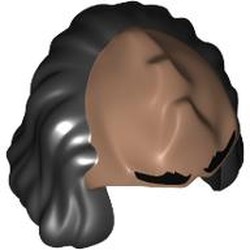 LEGO part 7433pat0001 Head Top, Klingon Cranial Ridges, Hair Mid-Length Black pattern in Medium Brown