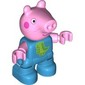 Duplo Figure Child, Pig with Dark Pink Cheeks, Green Dinosaur print (George Pig)