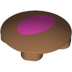 LEGO part 2654pr0024 Plate Round 2 x 2 with Rounded Bottom [Boat Stud] with Dark Pink Oval print in Medium Nougat
