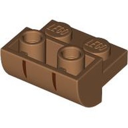LEGO part 1750pr0001 Slope Curved 2 x 2 Inverted with 1 x 2 Cutouts with Reddish Brown Stripes print in Medium Nougat