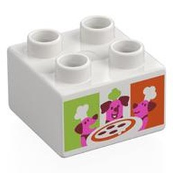 LEGO part 3437pr0084 Duplo Brick 2 x 2 with print in White