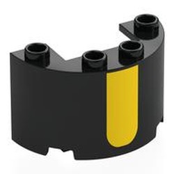 Cylinder Half 2 x 4 x 2 with 1 x 2 Cutout with Yellow Stripes print