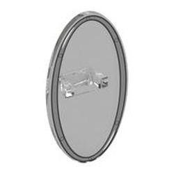 LEGO part 92747pr0013 Shield Ovoid with Grip with Silver Border print in Transparent/ Trans-Clear