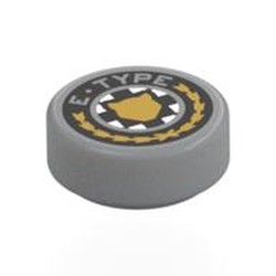 LEGO part 98138pr0176 Tile Round 1 x 1 with Jaguar E-Type Logo print in Medium Stone Grey/ Light Bluish Gray