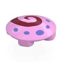 LEGO part 2654pr0042 Plate Round 2 x 2 with Rounded Bottom [Boat Stud] with Medium Lavender Dots, Dark Red Swirl print in Light Purple/ Bright Pink
