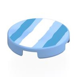 LEGO part 14769pr0060 Tile Round 2 x 2 with White, Dark Azure Lines (Glass Window) print in Light Royal Blue/ Bright Light Blue