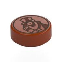 LEGO part 98138pr0376 Tile Round 1 x 1 with Coin, Fish with Top Hat as Face print in Dark Orange