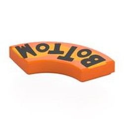LEGO part 27925pr0003 Tile 2 x 2 Curved, Macaroni with Black 'Bottom', Bright Light Orange Band print in Bright Orange/ Orange